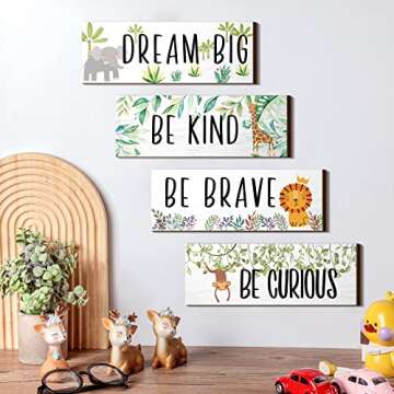 Yookeer 4 Pieces Woodland Nursery Decor Safari wall art Be kind brave curious Cute Jungle Animal Nur...