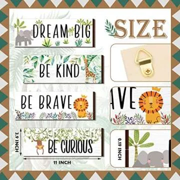 Yookeer 4 Pieces Woodland Nursery Decor Safari wall art Be kind brave curious Cute Jungle Animal Nursery Decor for Bedroom living room home 11x 3.9 Inches(Lively Animals,White Background)