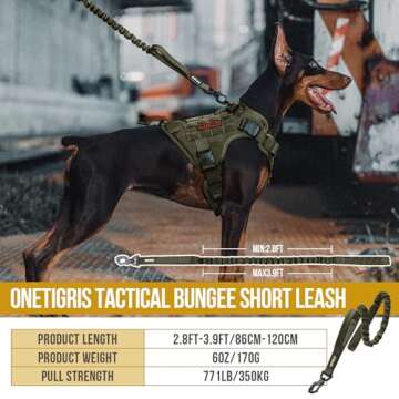 OneTigris Tactical Dog Training Bungee Leash with 2 Control Handle Quick Release Nylon Leads Rope (R...