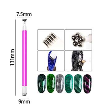 JERCLITY 5 Pieces Nail Magnet Stick Cat Eye Magnet Tool Double-Headed Flower Design Nail Art Magnet ...
