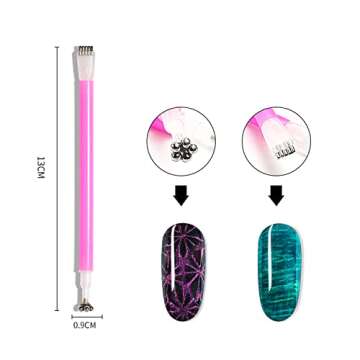 JERCLITY 5 Pieces Nail Magnet Stick Cat Eye Magnet Tool Double-Headed Flower Design Nail Art Magnet Pen Set Magnet Wand Strong Magnet Stick Dotting Pens for Home DIY, Salon, Studio