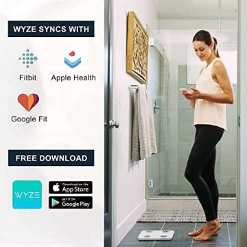 Wyze Scale S, Scale for Body Weight, FSA HSA Eligible, Digital Bathroom Scale for Body Fat, BMI, Muscle, Heart Rate, Body Composition Analyzer with App, Batteries Included, Bluetooth, 400 lb, Black