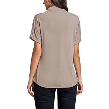 LYANER Women's Casual Mock Neck Ruffle Short Sleeve Summer Blouse Shirt Top Khaki Small