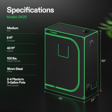 VIVOSUN S425 4x2 Grow Tent, 48"x24"x60" High Reflective Mylar with Observation Window and Floor Tray for Hydroponics Indoor Plant for VS2000