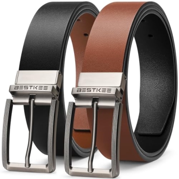 BESTKEE Men's Reversible Leather Belt - 35mm Stylish Gift for Work & Casual