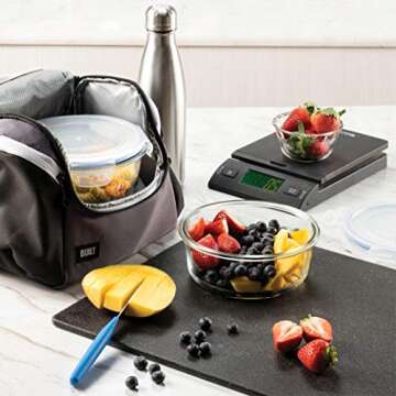 FineDine 6-Piece Superior Glass Food Storage Containers Set, 32oz Capacity - Newly Innovated Hinged Locking lids - 100% Leakproof Glass Meal-Prep Containers, Freezer-to-Oven-Safe (Blue)