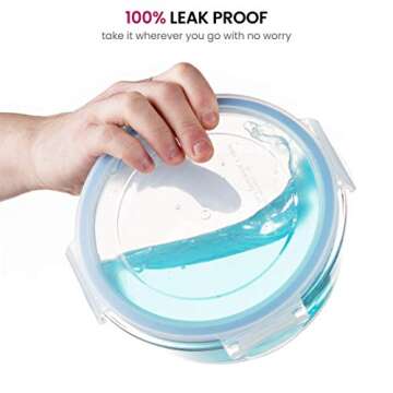 FineDine 6-Piece Superior Glass Food Storage Containers Set, 32oz Capacity - Newly Innovated Hinged Locking lids - 100% Leakproof Glass Meal-Prep Containers, Freezer-to-Oven-Safe (Blue)