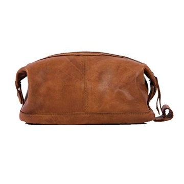 KomalC Premium Vintage Leather Toiletry Bag for Travel