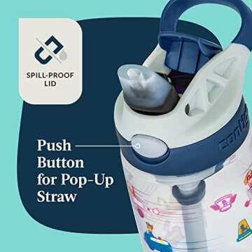 Contigo Paw Patrol Kids 14oz Plastic Water Bottles, Aubrey Design with Spill-Proof Lid, Silicone Str...