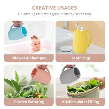 Baby Bath Rinse Cup - Children's Shampoo and Body Wash Rinse Cup with Easy Grip Handle for Rinsing Baby Shampoo and Soap - Food Grade Silicone - Penguin (Pink)