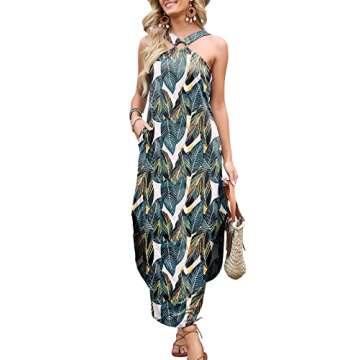 ANRABESS Women Summer Halter Neck Sundress with Pockets for Beach Travel Vacation Maxi Long Dress