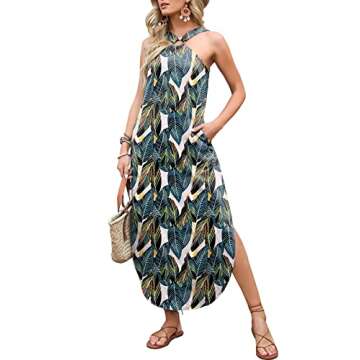 ANRABESS Halter Neck Sundress with Pockets for Summer