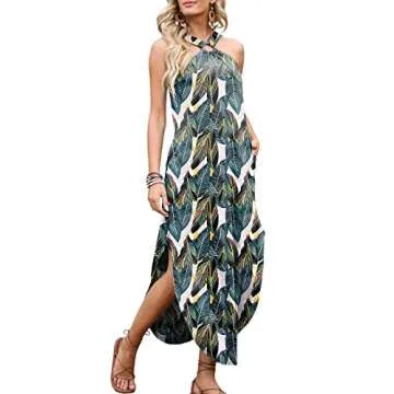 ANRABESS Halter Neck Sundress with Pockets for Summer