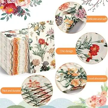 100 Pack Paper Napkins Watercolor Floral Vintage Wild Flower Disposable Hand Towels Decorative Paper...