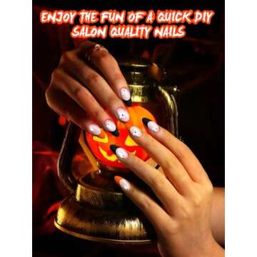 EBANKU Halloween Semi Cured Gel Nail Strips, 24PCS Cute Halloween Ghost Full Nail Wraps Strips Works...