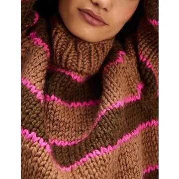 Yeokou Women Stripe Turtleneck Sweater for Cozy Style