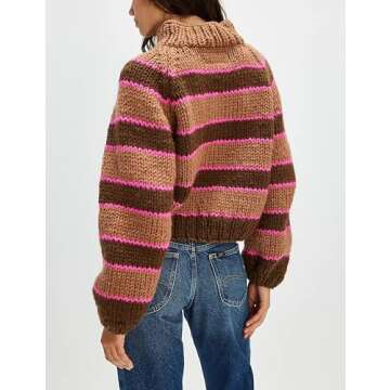 Yeokou Women Stripe Turtleneck Sweater for Cozy Style