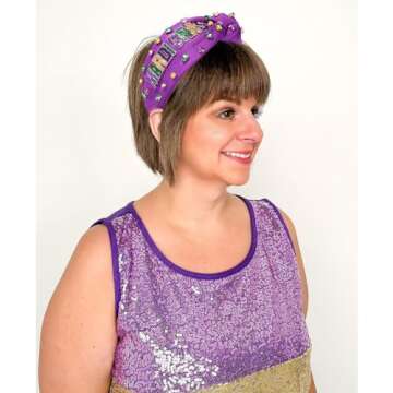 NVENF Mardi Gras Headbands for Women Crown Mask Headband Green Purple Yellow Rhinestone Jeweled Knot...