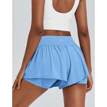 PINSPARK Workout Shorts Womens 2 in 1 Flowy Running Short Athletic Gym Tennis Shorts Quick Dry Sport...