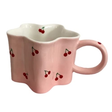 Heardbeli Pink Flower Cherry Mug Ceramic Coffee Cup 12oz