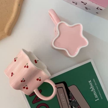 Heardbeli Pink Flower Cherry Mug Ceramic Coffee Cup 12oz