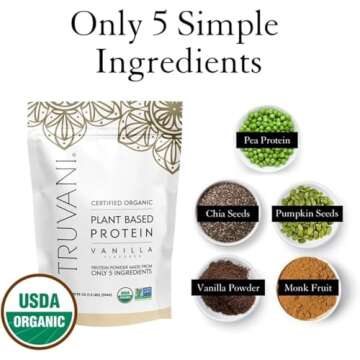 Truvani Vegan Pea Protein Powder | Vanilla | 20g Organic Plant Based Protein | 18 Servings | Keto | Gluten & Dairy Free | Low Carb | No Added Sugar