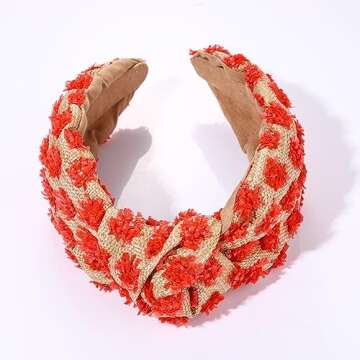 ZITULRY Raffia Knotted Headbands for Women Boho Straw Wide Top Knot Hairband Statement Rattan Woven Pom Pom Hair Hoop Summer Beach Holiday Party Hair Accessories for Girls Ladies Gifts