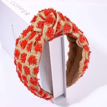 ZITULRY Raffia Knotted Headbands for Women Boho Straw Wide Top Knot Hairband Statement Rattan Woven Pom Pom Hair Hoop Summer Beach Holiday Party Hair Accessories for Girls Ladies Gifts