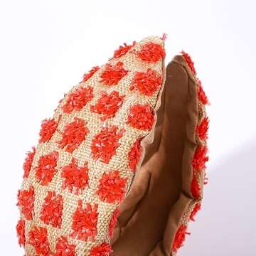 ZITULRY Raffia Knotted Headbands for Women Boho Straw Wide Top Knot Hairband Statement Rattan Woven Pom Pom Hair Hoop Summer Beach Holiday Party Hair Accessories for Girls Ladies Gifts