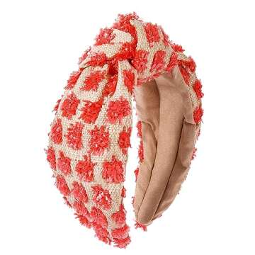 ZITULRY Raffia Knotted Headbands for Women Boho Straw Wide Top Knot Hairband Statement Rattan Woven Pom Pom Hair Hoop Summer Beach Holiday Party Hair Accessories for Girls Ladies Gifts