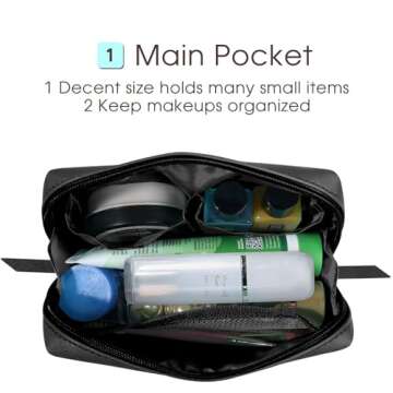 Narwey Small Vegan Leather Makeup Bag for Purse Travel Makeup Pouch Mini Cosmetic Bag for Women (Small, Black)