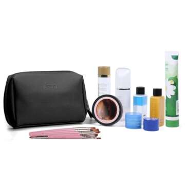 Narwey Small Vegan Leather Makeup Bag for Purse Travel Makeup Pouch Mini Cosmetic Bag for Women (Small, Black)