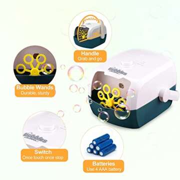 Bubble Machine Portable Durable Bubble Blower Machine with 4000+ Bubbles Per Minute Automatic Bubble Maker Battery Powered for Kids Outdoor and Indoor Birthday Wedding Parties Baby Bubble Toys