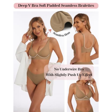 Deep V Bra Low Cut Sexy Push Up Bralettes for Women Padded Comfy Smoothing Wireless Lifting Bras Sea...