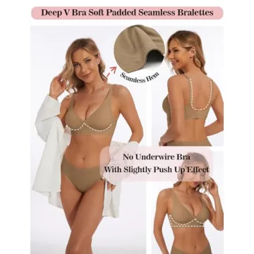 Deep V Bra Low Cut Sexy Push Up Bralettes for Women Padded Comfy Smoothing Wireless Lifting Bras Sea...