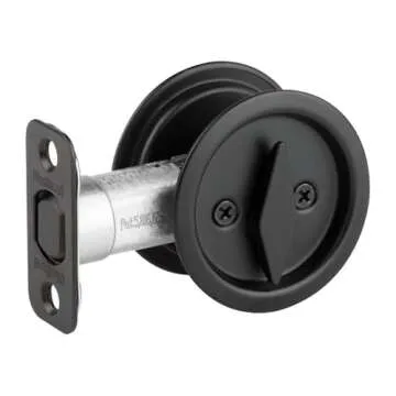 Kwikset 335-514 Round Privacy Pocket Door Lock - Matte Black Finish