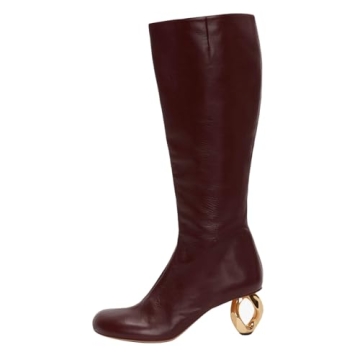 Stylish Chain Heel Knee High Boots for Fashionable Women in Burgundy