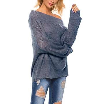 GOLDSTITCH Women's Off Shoulder Batwing Sleeve Loose Oversized Pullover Sweater Knit Jumper Gray