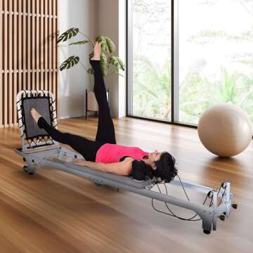 AeroPilates Precision Series Pilates Reformer Machine with Wheels for Toning Home Exercise Workouts,...