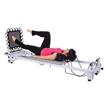 AeroPilates Precision Series Pilates Reformer Machine with Wheels for Toning Home Exercise Workouts, Improve Body Balance, and Stamina, White