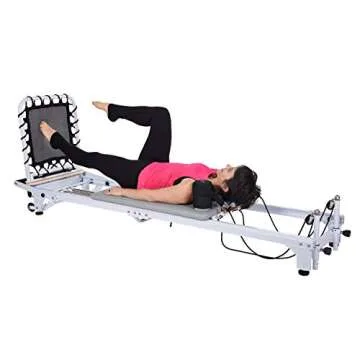 AeroPilates Precision Series Pilates Reformer Machine with Wheels for Toning Home Exercise Workouts, Improve Body Balance, and Stamina, White