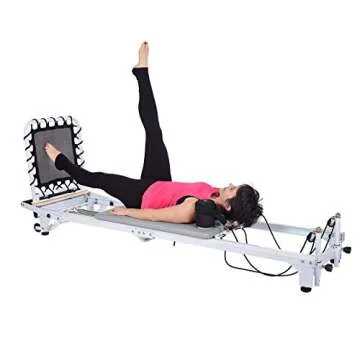 AeroPilates Precision Series Pilates Reformer Machine with Wheels for Toning Home Exercise Workouts, Improve Body Balance, and Stamina, White