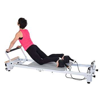AeroPilates Precision Series Pilates Reformer Machine with Wheels for Toning Home Exercise Workouts, Improve Body Balance, and Stamina, White