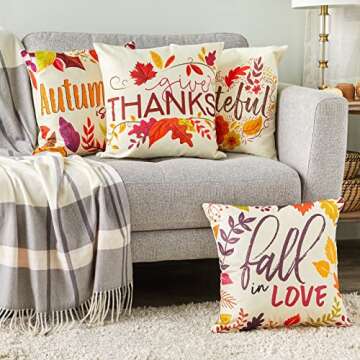 Juvale Set of 4 Thanksgiving Throw Pillow Covers with Seasonal Fall Quotes, 4 Autumn Designs (17 x 1...