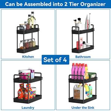 Compact 2 Pack 4 Tier Slim Storage Cart for Versatile Organization