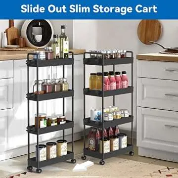 Compact 2 Pack 4 Tier Slim Storage Cart for Versatile Organization