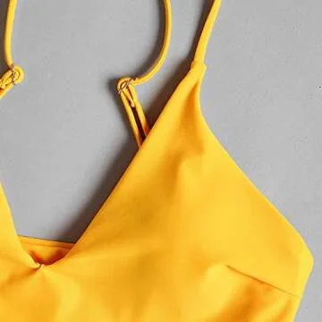 ZAFUL Women's Leaf Print Padded Bikini Set in Yellow