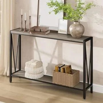 GarveeHome Console Table, 2-Tier Entryway Table with Storage, Narrow Sofa Table with V Design, 43" Industrial Console Table for Entryway, Living Room, Hallway, Foyer, Corridor, Office