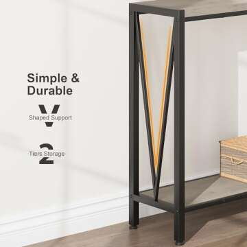 GarveeHome Console Table, 2-Tier Entryway Table with Storage, Narrow Sofa Table with V Design, 43" Industrial Console Table for Entryway, Living Room, Hallway, Foyer, Corridor, Office
