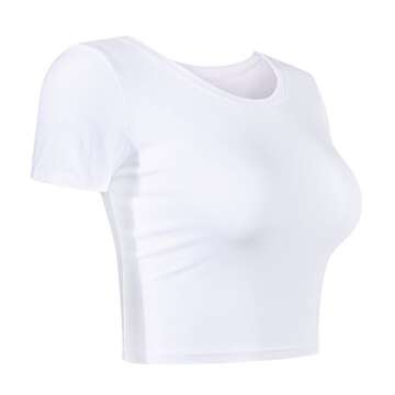 Artivaly Women Slim Fit Basic Round Neck Short Sleeve Y2K Cute Yoga Crop Top Workout Shirts White